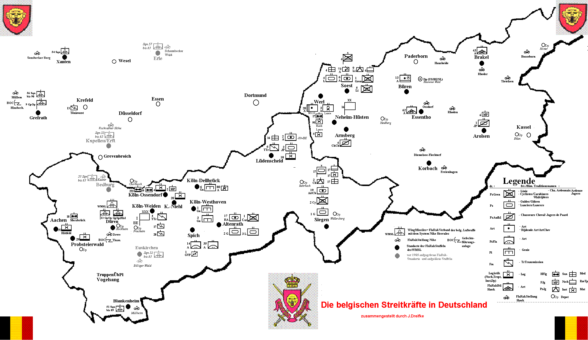 Die belgischen Streitkräfte in Deutschland - Einheiten und Standorte bis 1992